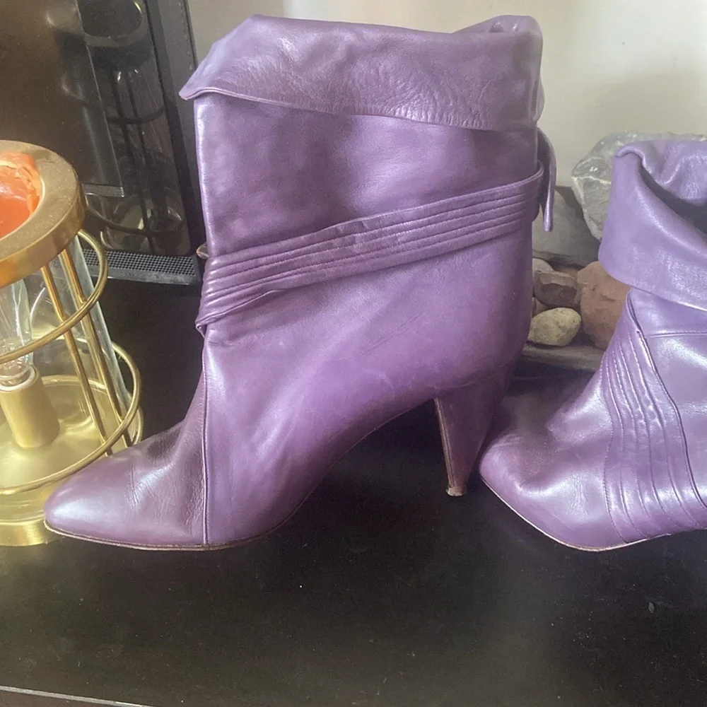 RARE vintage Alberto D. Molina ankle boots, violet purple buttery leather - Picture 6 of 13